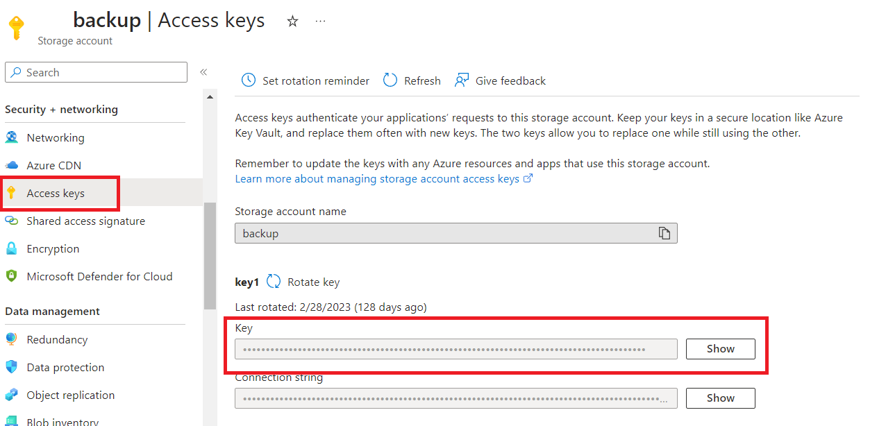 Azure Storage Container Access Keys