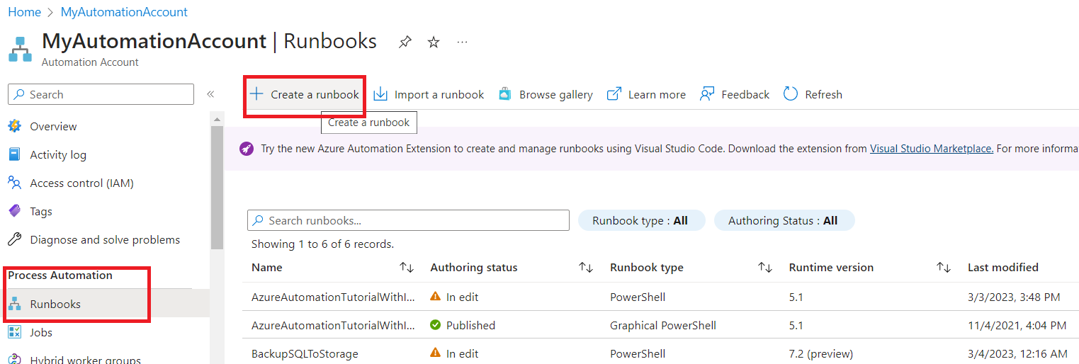 Azure Automation Account Create Runbook