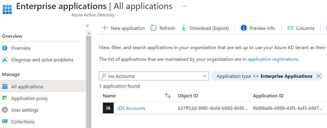 portal azure ad ios Accounts App