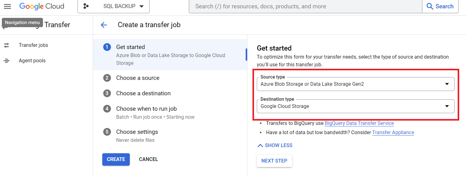 Google Cloud Storage Transfer Job